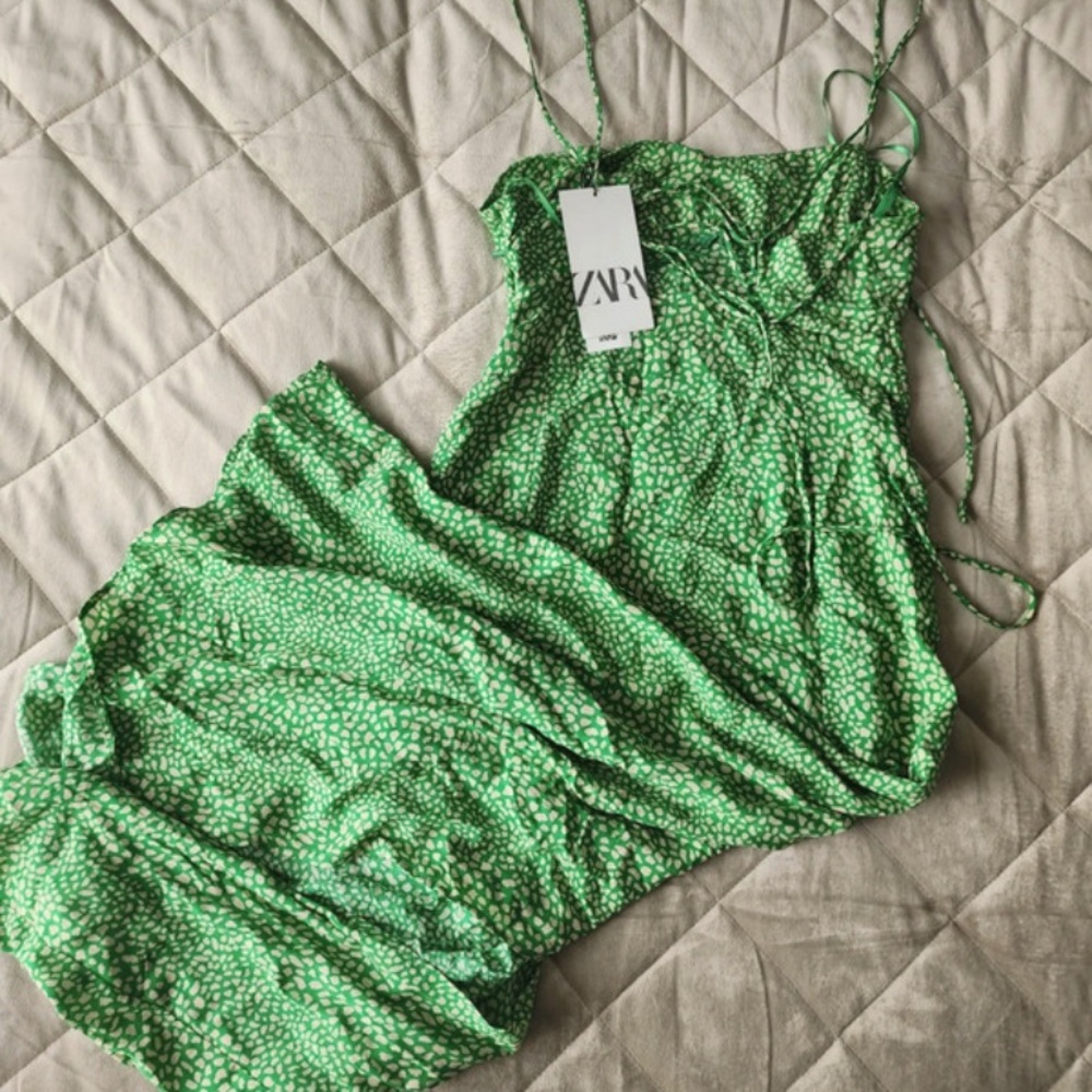 Zara Green Printed Maxi Dress
